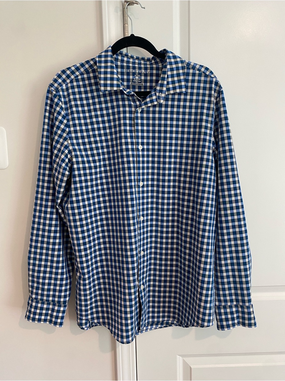 Perry Ellis Blue and White Gingham Dress Shirt